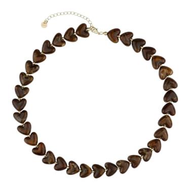 Imagem de KELITCH Colar estilo Y2 com estampa de mármore, vidro, resina, formato de coração, joia para casais, presente, Resina, Sem Pedra Preciosa