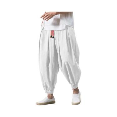 Imagem de Calças Harem Masculinas Largas De Linho Chinês, Calças De Moletom Over