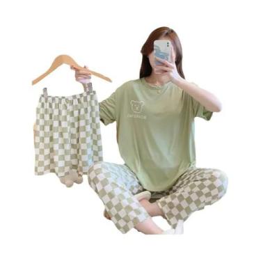 Imagem de Conjunto De Pijamas Femininos De Verão Em Três Peças, Camiseta De Mang
