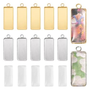 Imagem de Craftdady Pingente de aço inoxidável, configurações de cabochão, coração, quadrado, lágrima, plano, redondo, retangular, retangular, bandejas, base com cabochão de vidro, para brincos de bricolage