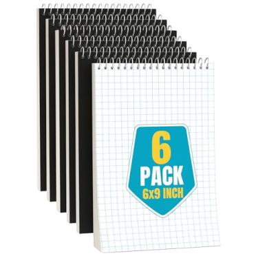 Imagem de 1InTheOffice Almofadas Steno Espiral 6x9 Quadriciclo pautado, Espiral de Caderno de Papel Gráfico, Encaderno, Top Bound, Graph Ruled, Branco, 80 folhas, (6 blocos/pacote)