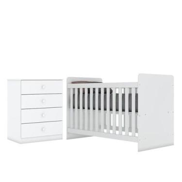 Imagem de Jogo de Quarto Infantil Labirinto com Cômoda e Berço Branco Brilho - M