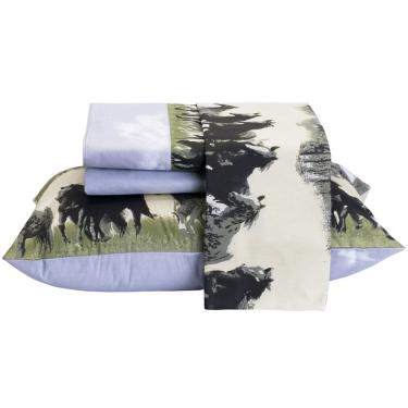 Imagem de Jogo de Lençol Encatare Queen 4 Peças Estampado 100% Algodão Percal 200 Fios - Texas Cavalo