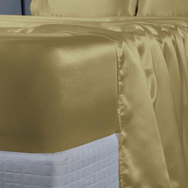 Imagem de Jogo de Lençol Arya Queen 4 Peças Cetim Charmousse Brilhante Macio - Dourado - 100% Poliéster