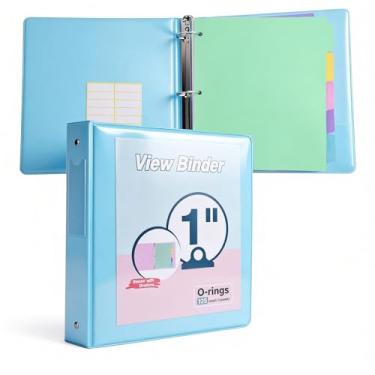 Imagem de Fichário de 3 anéis de 2,5 cm, organizador de fichário fofo com 5 divisórias para 175 folhas de papel de 8,5 x 11, capa transparente personalizável com bolsos internos, fichários de três anéis