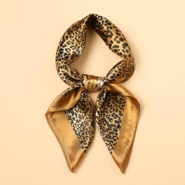 Imagem de Lenço De Seda Com Estampa De Leopardo Para Mulheres, Lenço Quadrado Pa
