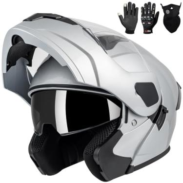 Imagem de Capacetes de motocicleta modulares para adultos, aprovado pelo DOT, viseira dupla, capacete completo para homens e mulheres Moto ATV UTV Snowmobile ADV quatro rodas bicicleta de rua com luvas e