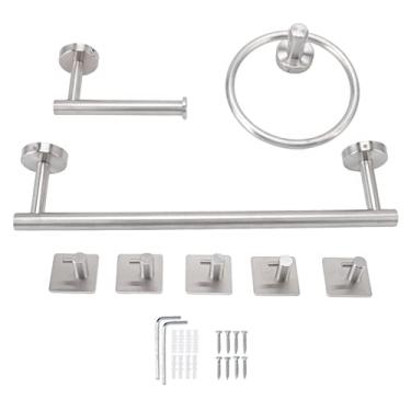 Imagem de Conjunto de hardware de banheiro moderno suporte de toalha de aço inoxidável escovado com 5 ganchos Conjunto de acessórios de banheiro para banheiro, cozinha e sala de estar