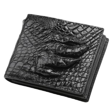 Imagem de Carteira masculina de couro de crocodilo real de luxo carteira dobrável de pele de jacaré carteira masculina curta bolsas, Garra preta, Carteira de couro de crocodilo natural