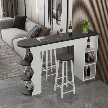 Imagem de Mesa de bar de madeira maciça estreita, mesa de bar retangular moderna para cozinha ou sala de jantar, mesa de sofá alta (120 x 30 x 100 cm, acabamento em madeira)