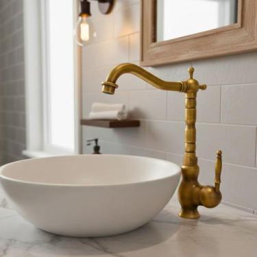 Imagem de Torneira Alta Cozinha Banheiro Lavabo Monocomando Gourmet Bancada Cor 