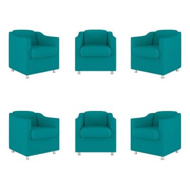 Imagem de Kit 6 Poltronas Decorativas Reforçada Consultório Sala Suede Cor:azul Turquesa