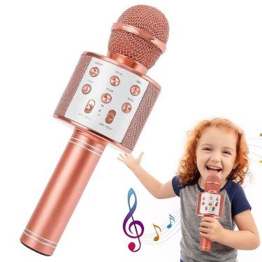 Imagem de Microfone Karaoke Portatil Cantar Festas Reunioes Brincadeira Caixa De Som Bluetooth Portatil Sem Fio Rose Gold