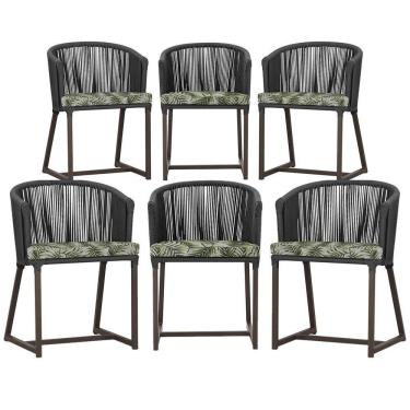 Imagem de 6 Cadeiras De Jantar área Noronha Marrom E5 Trama  Preto