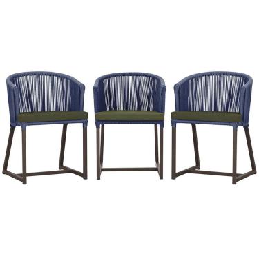 Imagem de 3 Cadeiras De Jantar Noronha Marrom Corda Náutica E13 Trama Azul
