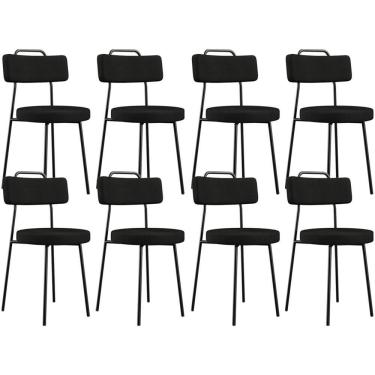 Imagem de Kit 08 Cadeiras Decorativas Estofada Para Sala De Jantar Barcelona L02 Poliéster Preto - Lyam