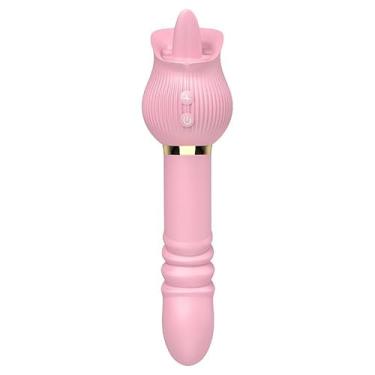 Imagem de Vibrador Estimulador Ponto G e Clitóris com Língua e Vai e Vem - 24 Modos de Prazer Intenso - Silicone Macio, Ergonômico e Recarregável USB - Massageador Pessoal Feminino Rosa
