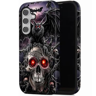 Imagem de RUUHLJLET Capa para celular Samsung Galaxy S25 FE de 6,7 polegadas 2025, camada dupla 2 em 16 à prova de choque, capa resistente à queda para homens e mulheres, morcego de caveira gótica