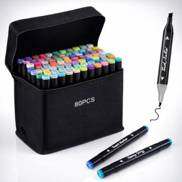 Imagem de Caneta Estojo Marcador Touch para Colorir Pintar Desenhar Ponta Dupla Cores Vivas Profissional Canetinha Pintar Bobbie Goods Diversão (80 cores)