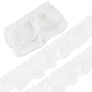 Imagem de GORGECRAFT Fita de renda de chiffon de 10 cm de largura, acabamento plissado, branco, voile, organza, tule, tecido, babados, acabamento de bordas, para costura, artesanato, casamento, festa, decoração