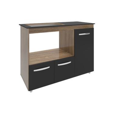 Imagem de Balcão Armário Gabinete de Cozinha Para Fogão Cooktop 4 Bocas e Forno 3 Portas Alana Mobília Decor Savana Preto