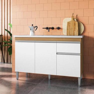 Imagem de Balcão Cozinha Tatiane 3 Portas 1 Gaveta 120cm Sem Tampo AJL Móveis, A