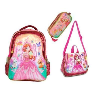 Imagem de Kit Mochila Lancheira Estojo Feminina Costas Princesa Media - Não Info