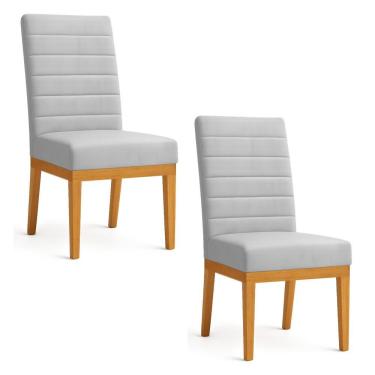 Imagem de Kit 2 Cadeiras De Jantar Solana Veludo Cinza Base De Madeira - Pallazio