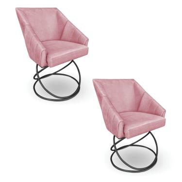Imagem de Kit 2 Poltronas Luxo Alana Veludo Rosê Base Luxo Preto - Pallazio