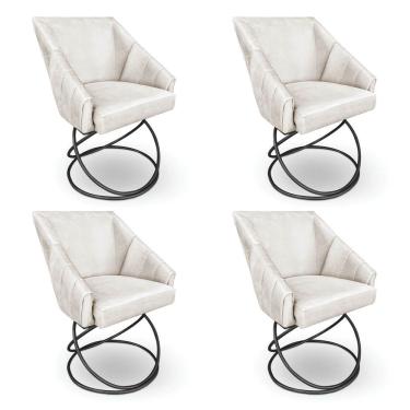 Imagem de Kit 4 Poltronas Luxo Alana Veludo Bege Base Luxo Preto - Pallazio