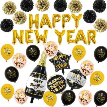 Imagem de Kit de balão para festa de Ano Novo, 30 peças de látex laminado com ac