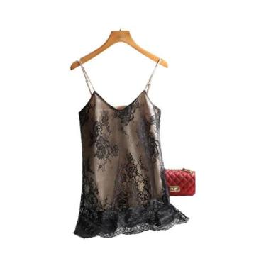 Imagem de Camiseta Sem Mangas De Seda Satin Com Alças Finas E Decote Em V, Taman