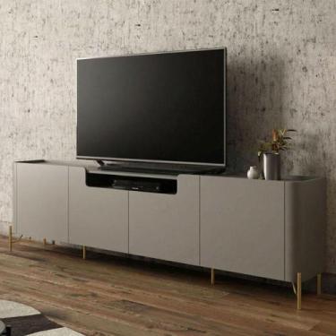 Imagem de Rack com 4 Portas Lisas 220cm para Sala 100% MDF Pés Metal - Casa Lar 