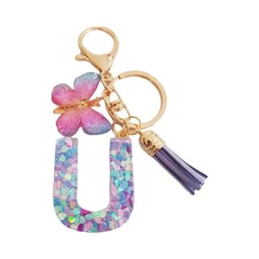 Imagem de Chaveiro Feminino Com Franjas De Borboleta E Iniciais A-Z26, Acessório