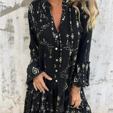Imagem de Vestido Trompete Casual Feminino De Cor Pura Com Detalhes Em Renda E M