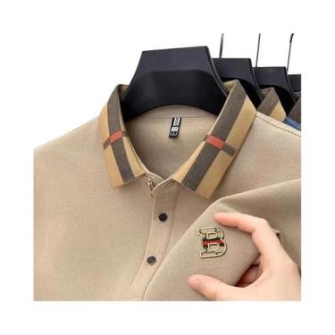 Imagem de Camisa Polo De Luxo Para Homens Em Seda E Algodão De Verão, Manga Curt