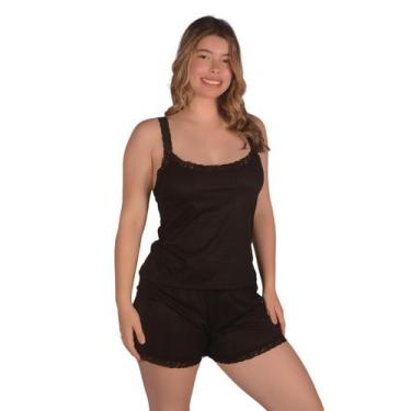 Imagem de Pijama Feminino Malha Suede Canelado com Renda Baby Doll Verão Curto R