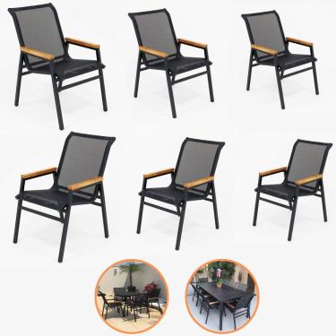 Imagem de Kit 6 Cadeiras Alumínio Tela Sling Alumínio Resistente Sol Chuva Maresia Preto