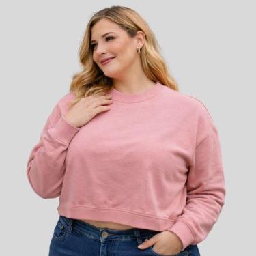 Imagem de Blusão Cropped de Moletom Feminino Plus Size Manga Longa Gola Redonda Malwee-Feminino