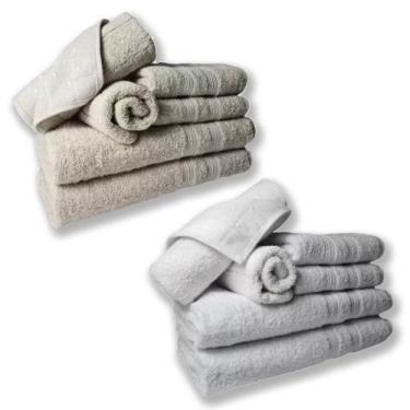 Imagem de Jogo De Toalhas 4 Banhos 4 Rostos 4 Pisos Grande Grossa Bege+branco - 