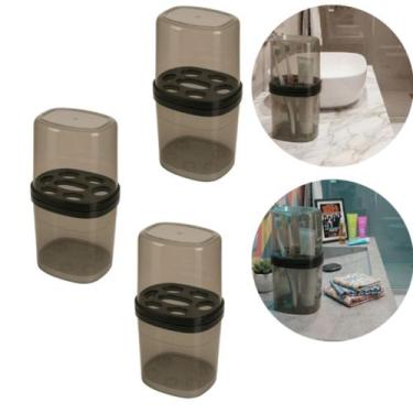 Imagem de Kit 3 Porta Pasta De Dente E Escovas Organizador C Tampa Banheiro - Ni