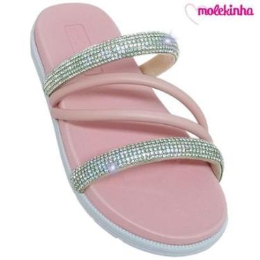 Imagem de Chinelo Molekinha Infantil Strass Napa Meninas Fashion-Feminino