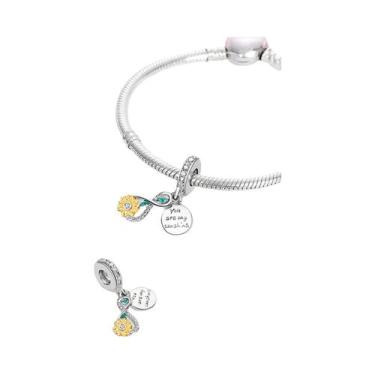 Imagem de Pulseira Feminina Banhada a Prata 925 Com Berloques De Girassol E Cere