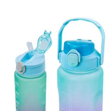 Imagem de Garrafa Galão De Agua 2L E 900ML Degrade Com Figurinhas Adesivos 3D Az
