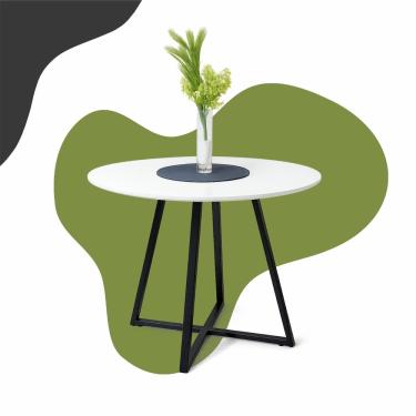 Imagem de Mesa de Jantar Redonda Branca Moderna Laís Tampo Mdf Base De Ferro 90cm