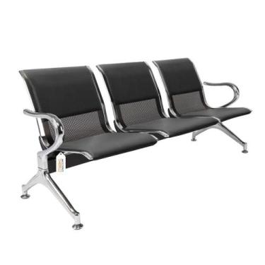 Imagem de Cadeira Longarina Preta Com Estofado Preto 3 Lugares - Mak Decor