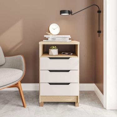 Imagem de Mesa de Cabeceira Barcelona 3 Gavetas 100% Mdf Carvalho/Off White - Politorno