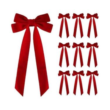 Imagem de 10 Laços De Veludo Vermelho Para Árvore De Natal, Brilhantes E Sem Pen