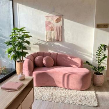 Imagem de Sofá Curvo 3 Lugares Orgânico Confortável Serena Veludo Rosa - Montana