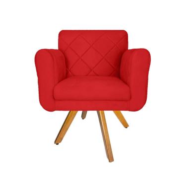 Imagem de Poltrona Estofada Com Base Giratória De Madeira Salão Isabella Suede Vermelho - LM DECOR